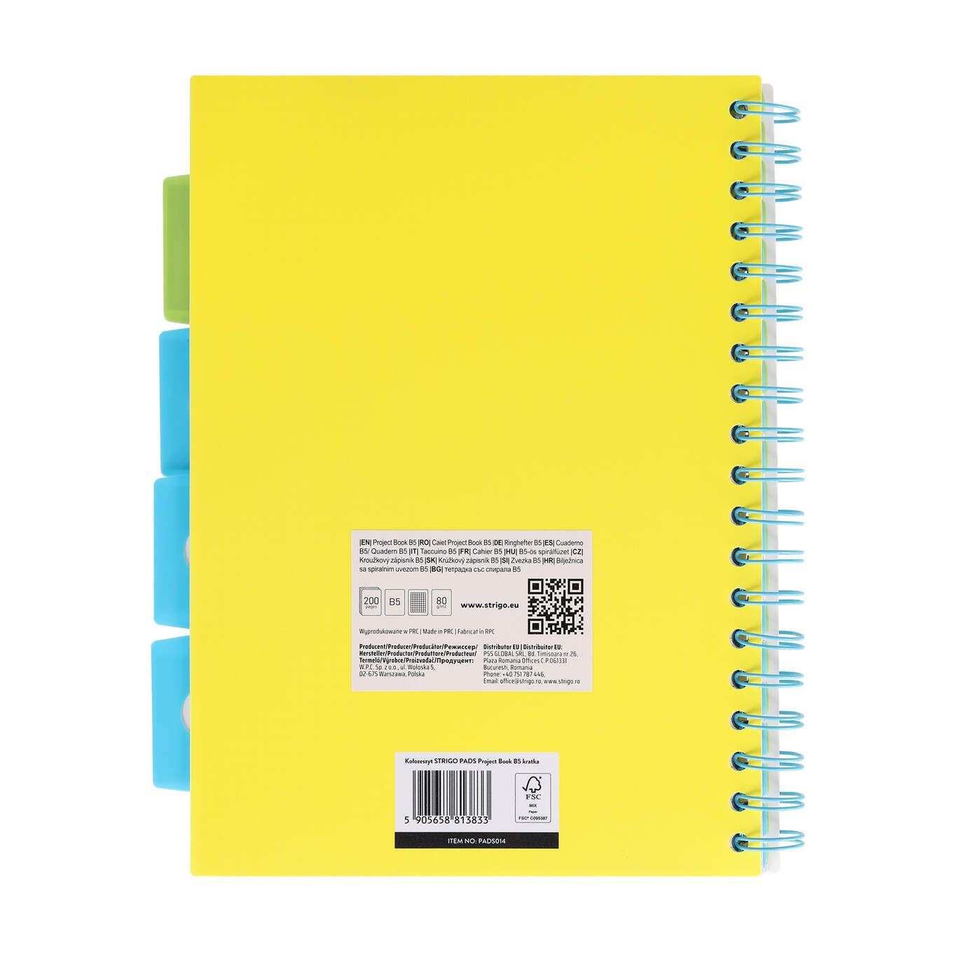 Kołozeszyt B5/100k. kr Project Book Neon żółty 80g Strigo PADS014 WPC